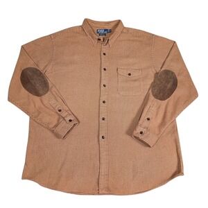 VTG Polo Ralph Lauren Shirt Men 2XL Bowen Elbow Patch Loop Collar Houndstooth